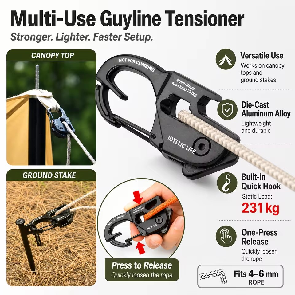 Outdoor Camping Extension Cord - Alüminyum Alaşımlı Çadır Halat Gergisi Güçlü