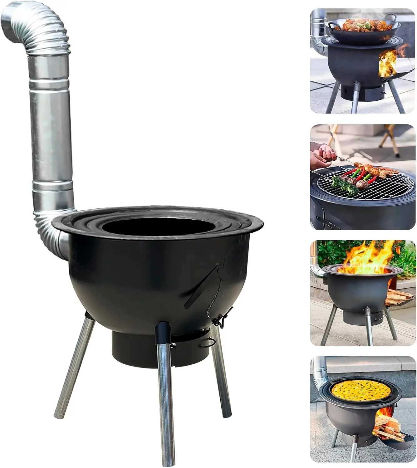 Outdoor Camping Wood Burning Stove - Çok Fonksiyonlu Izgara Raflı Odun Sobası,